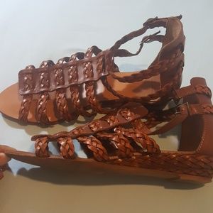 Zara Basic Brown Braided Mini Wedge Gladiator  38
